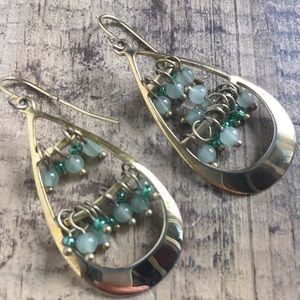 LUC Gold and green gemstone drop earrings